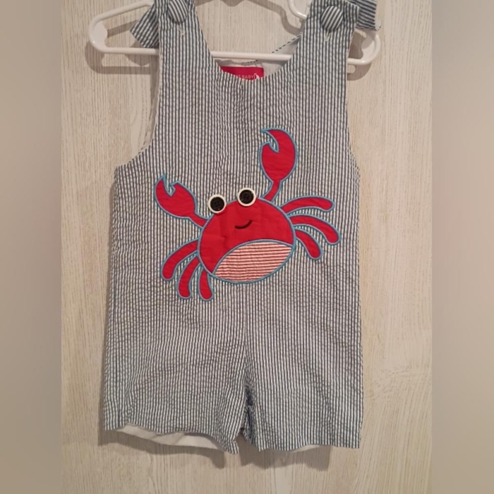 Striped Baby Romper with Red Crab Design